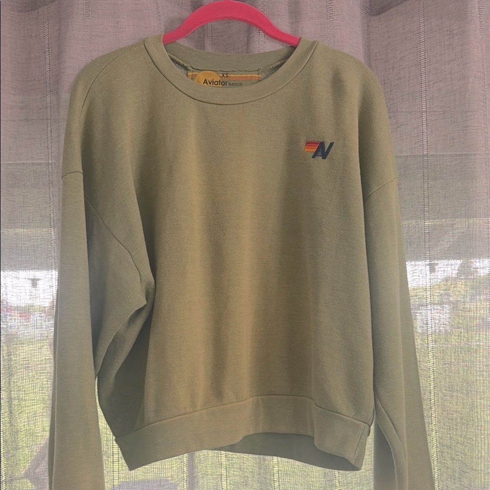 Aviator Nation Olive fade Crewneck Sweater XS